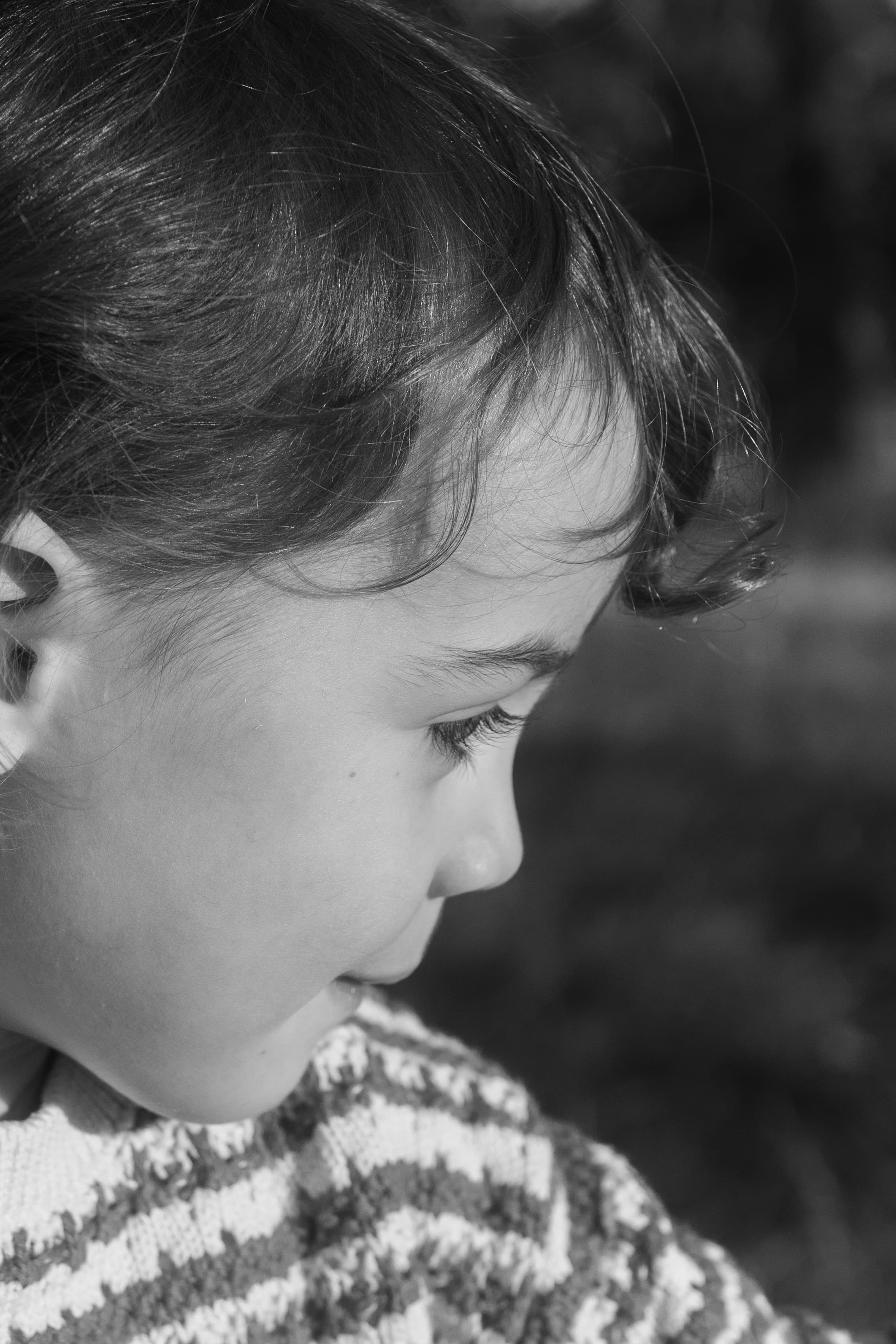 Child profile portrait in black and white